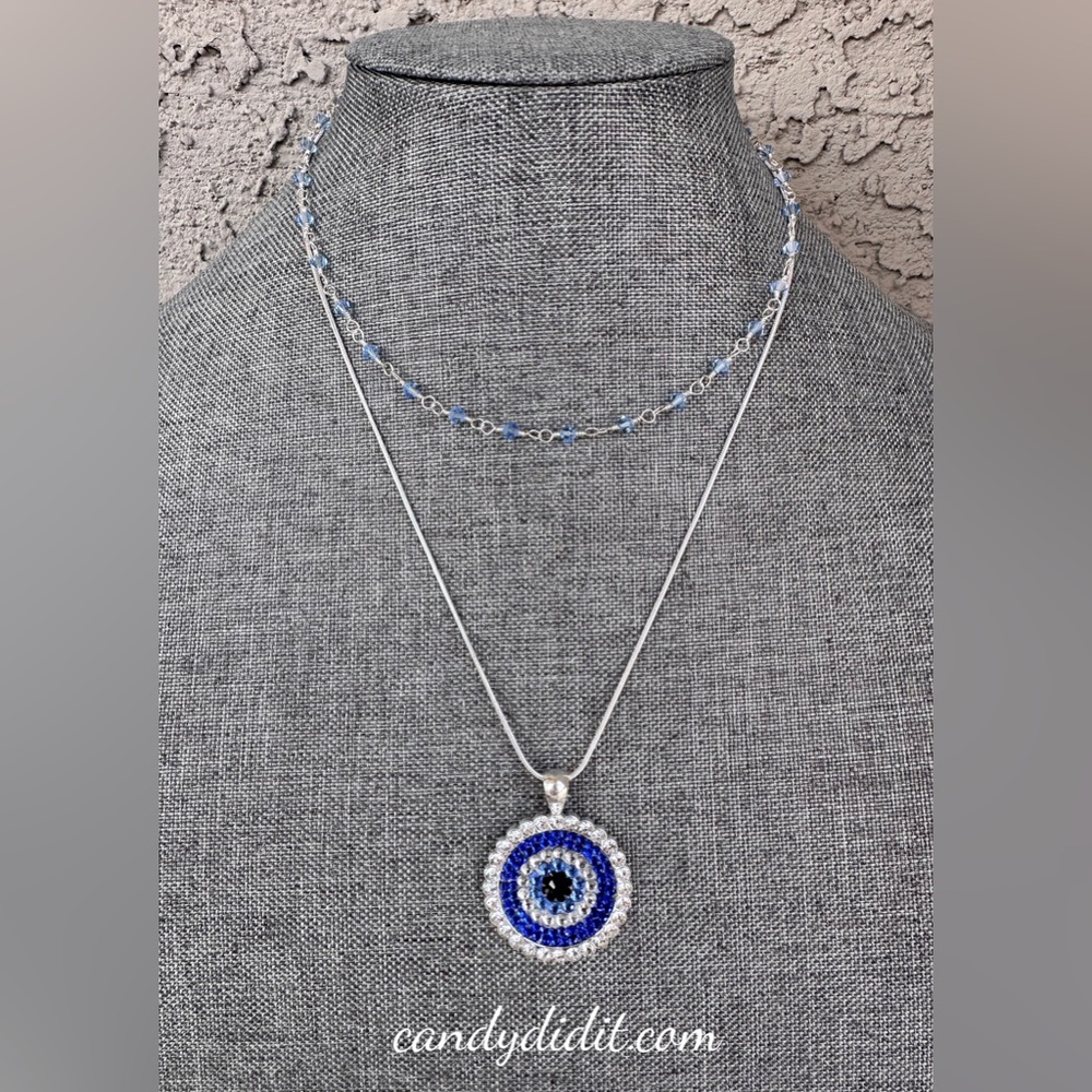 NWT Beautiful Handmade Silver Double Strand Eye Of Protection Pendant Necklace